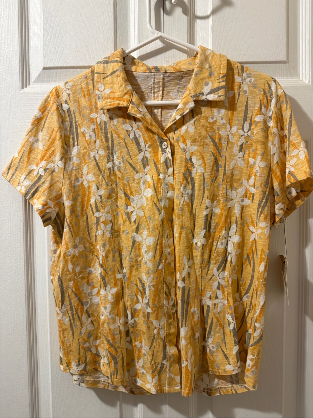 Woolrich Yellow Floral Short-Sleeve Cotton Button-Down Shirt Size M
